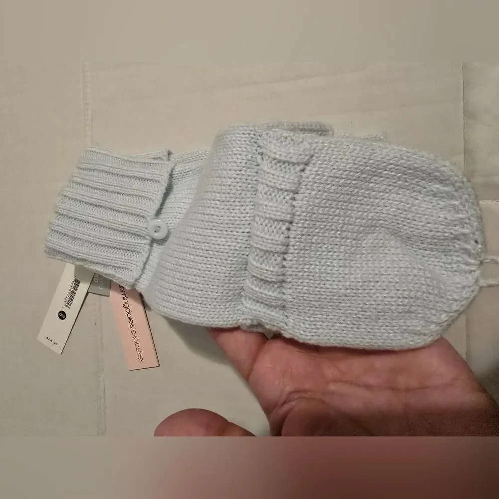 NWT Aqua Pop-top Knitted Gloves In Ice Blue One Size